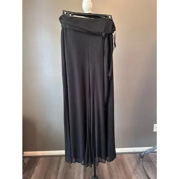 Onyx Nite Black Glitter Wide Leg Pants XL Wrap Tie Overlay Sheer Layer NWT - Picture 2 of 9